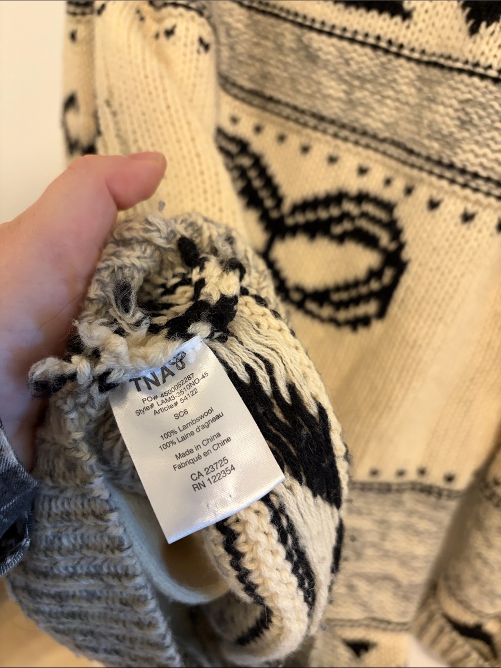 TNA Boyfriend Shawl Collar Lambswool Cardigan Sweater in Cream, Gray and Black - Picture 6 of 6